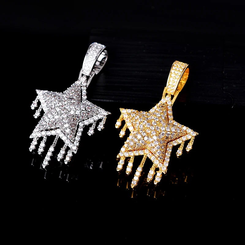 

Hip-hop jewelry Water drop five-pointed star luxury CZ quantum pendant trend
