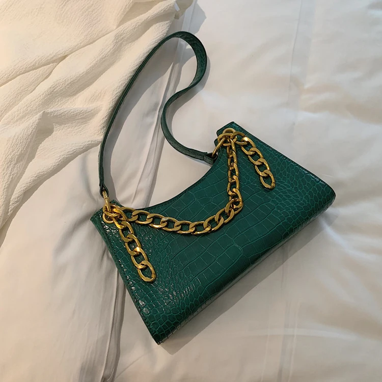 

High Quality Luxury Design Fashion Vintage handbags Leather women Chain Shoulder bags Crocodile pattern Totes underarm Bags, Purple,green,black,light brown,dark brown