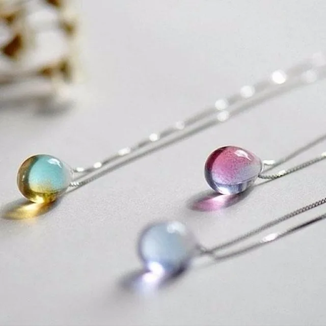New Essential Pendant Colored Glass Water Drops Crystal Necklace For Ladies