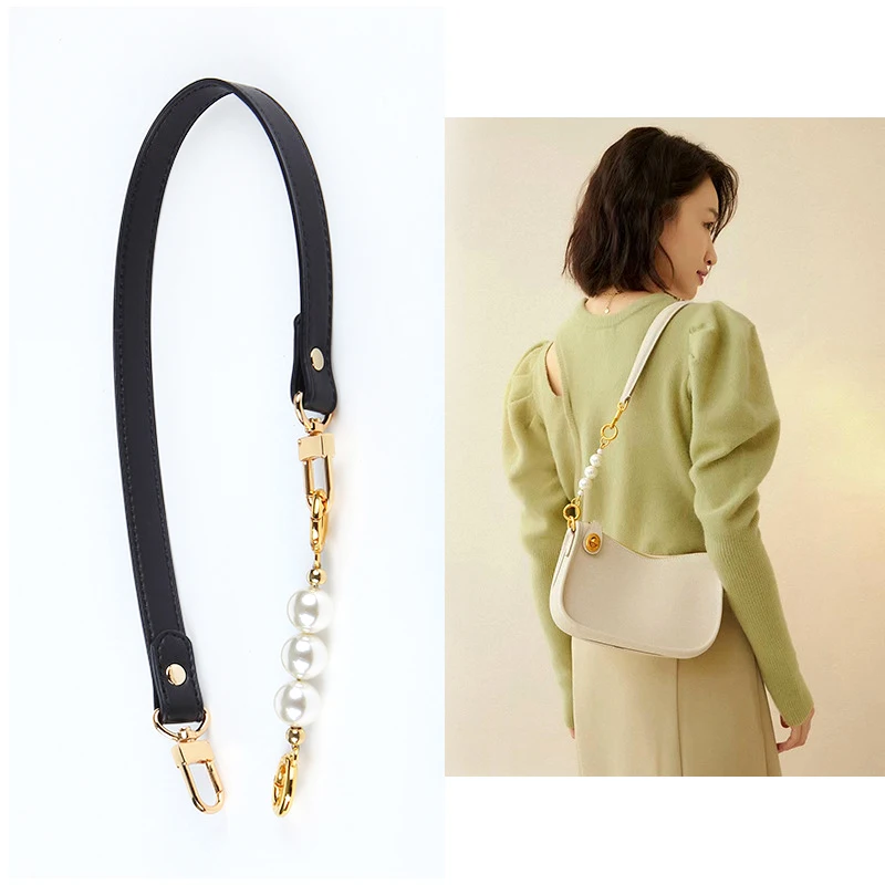 

Meetee B-S2150 Cowhide Modification Plus Pearl Extension Chain One-shoulder Armpit Hand-held Short Bag Strap, Color