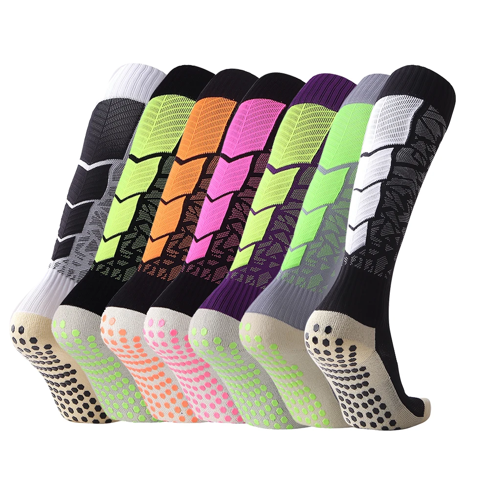 

fashion compression nylon football socks antislip terry cushion knee high sports socks non slip cotton sole socks, Multi colors