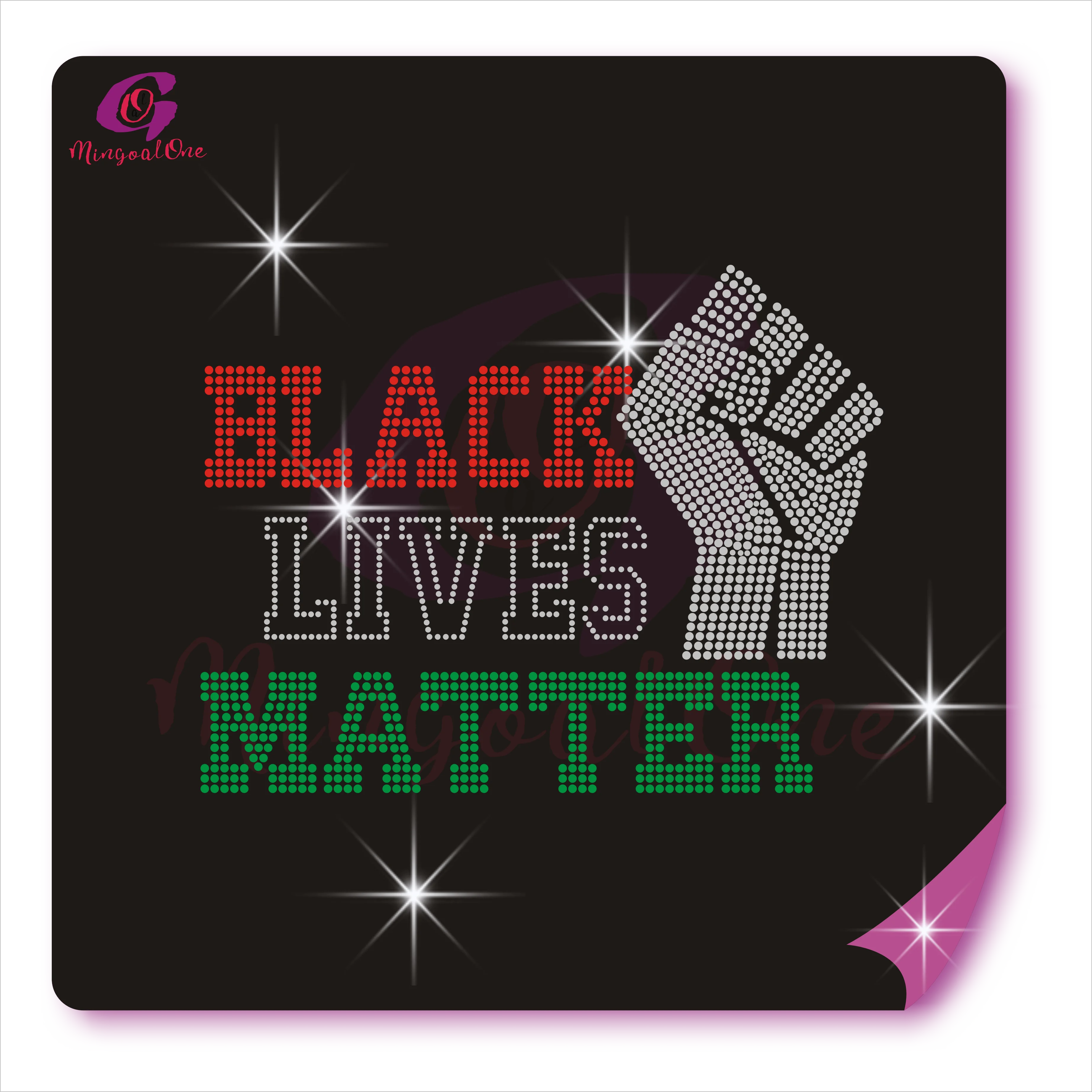 

Shinny Black Lives Matter Rhinestone Heat Transfer Custom Bling Crystal Iron On Rhinestone Motif, Select from color chart