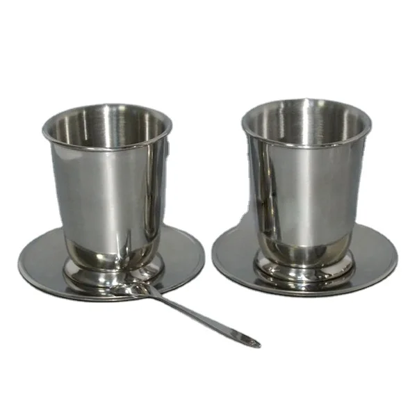 

Good Quality Double Wall 304 Stainless Steel Coffee Cups With Dish, Silver
