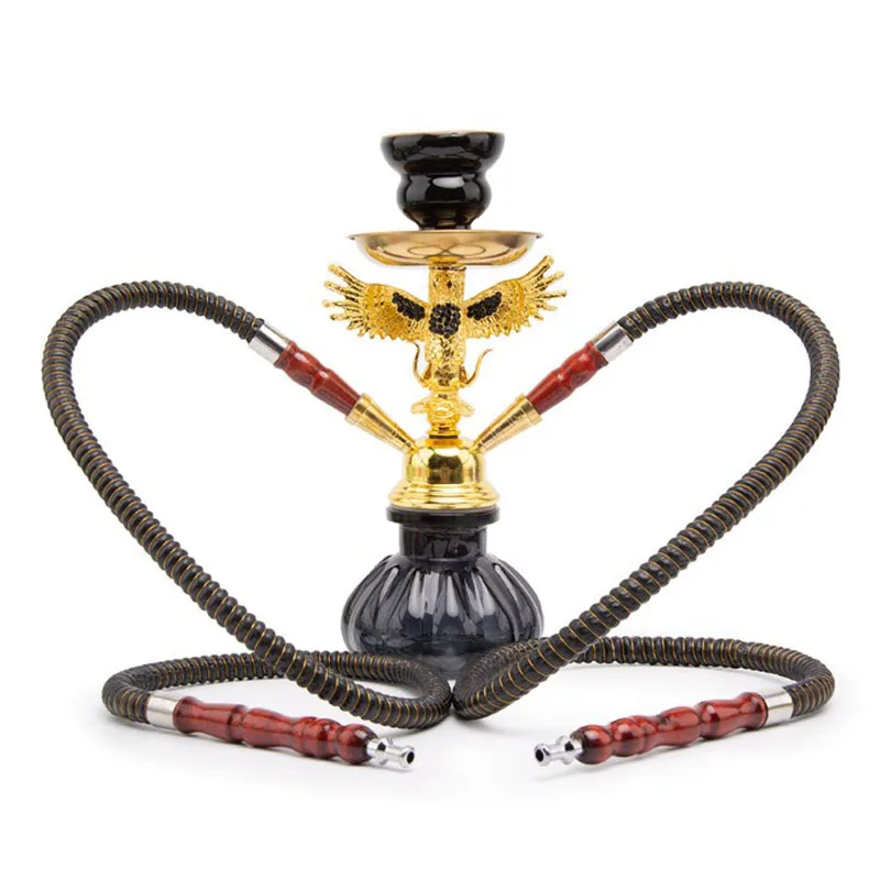 

Premium 2 Hose Shisha Hookah Glass Arab Shisha Pot, Gold-Plated Eagle Decoration, for Home, Bar, KTV, Club, Golden