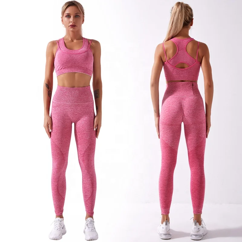 

Wholesale Heel Hole Custom Seamless Women Sport Top Gym Sexy Leggings Fitness Active Wear Loose Nylon Yoga Set, 6 colors