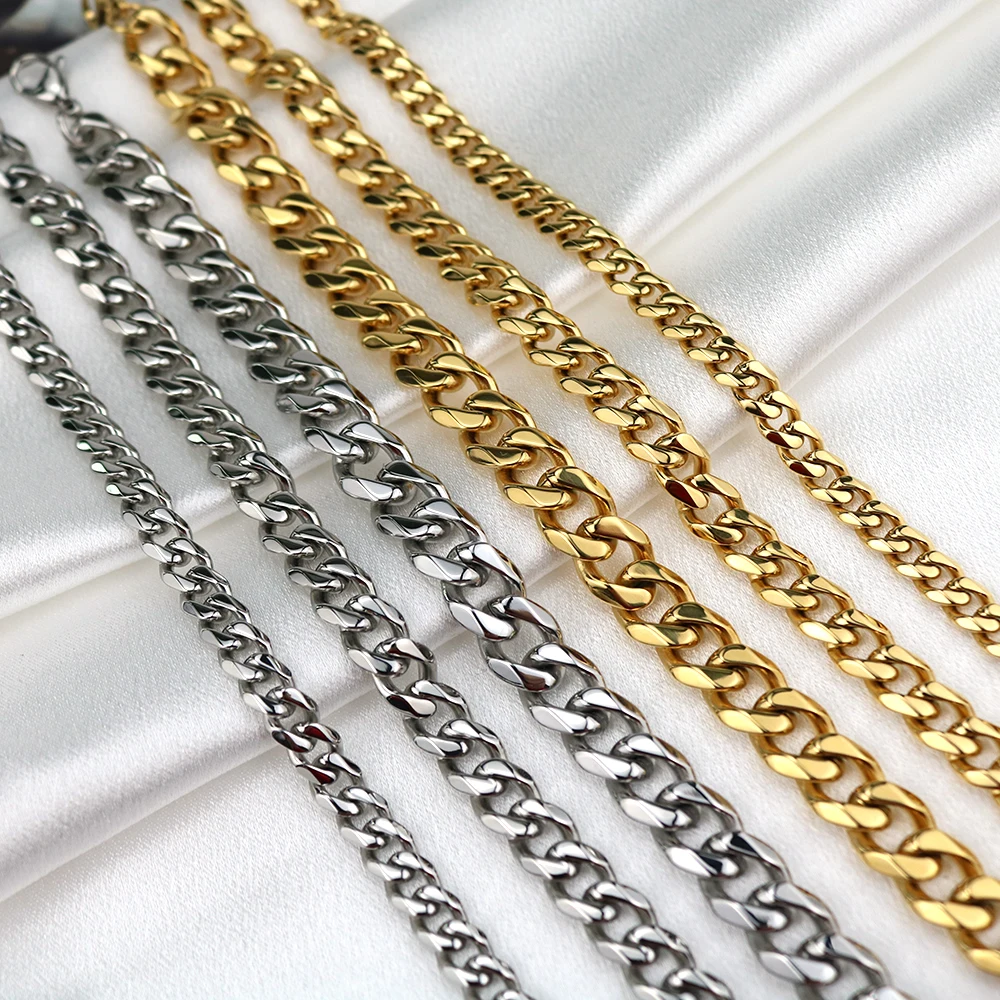 

Punk Multi Color Stainless Steel Curb Link Chain Chokers Cuban Chain Necklace Jewelry For Men Women