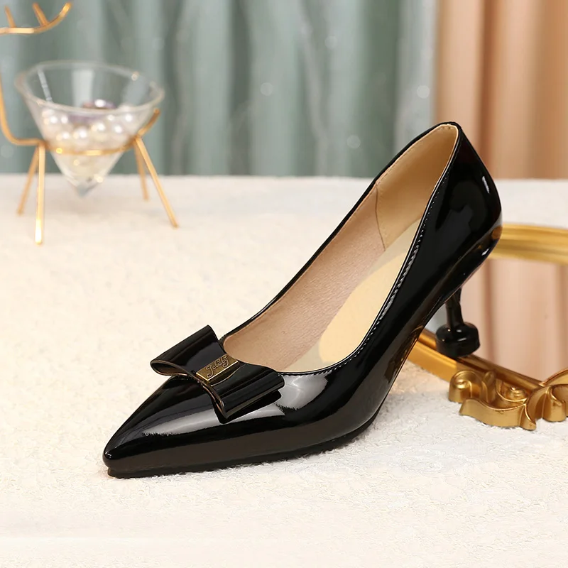

New Pointy Head Patent Leather Women Commuting High Heels Pumps, Black/apricot/white