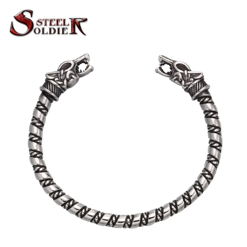 

SSG-041 Steel Soldier Adjustable Bangle Stainless Steel Men Jewelry Punk Men Double Wolf Skull Filigree Bracelet