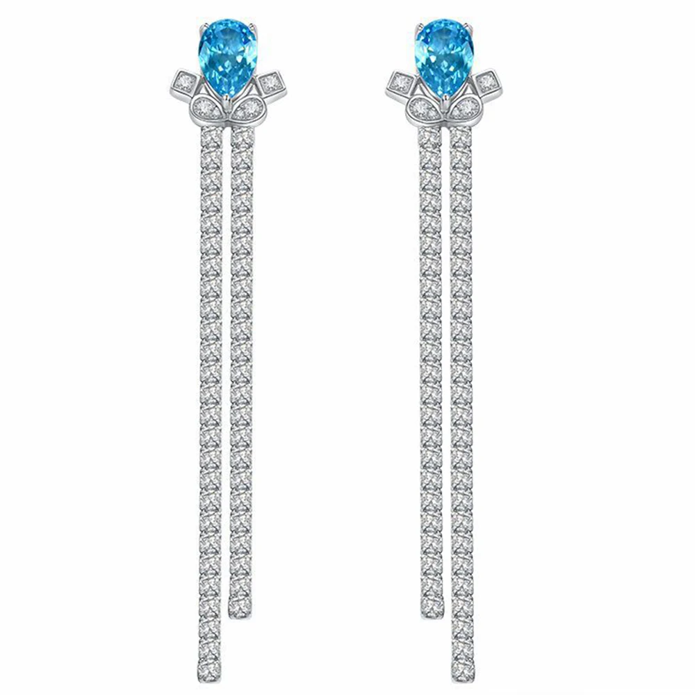 

925 Sterling Silver Created Moissanite Lab Diamonds Aquamarine Drop Dangle Earrings Fine Jewelry Wholesale, Sky blue