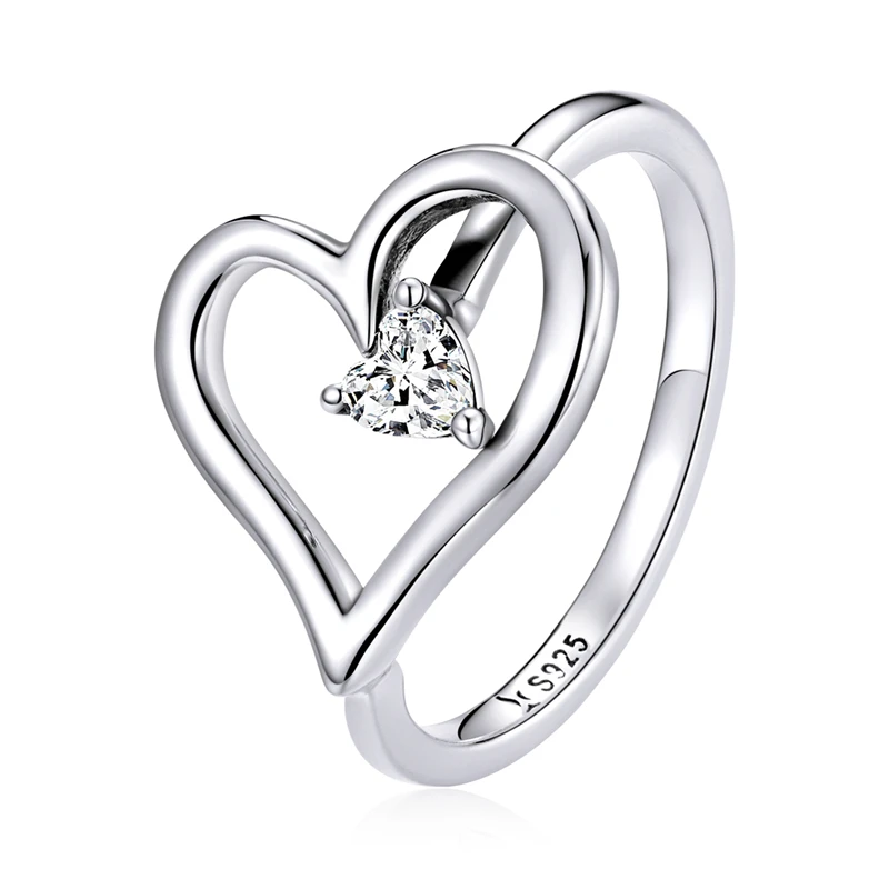 

SCR700 Simple fine jewelry heart shape 925 silver ring with cz stone