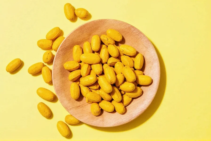 Kurkuma-Flasche neben gesunden Lebensmitteln mit Fetten