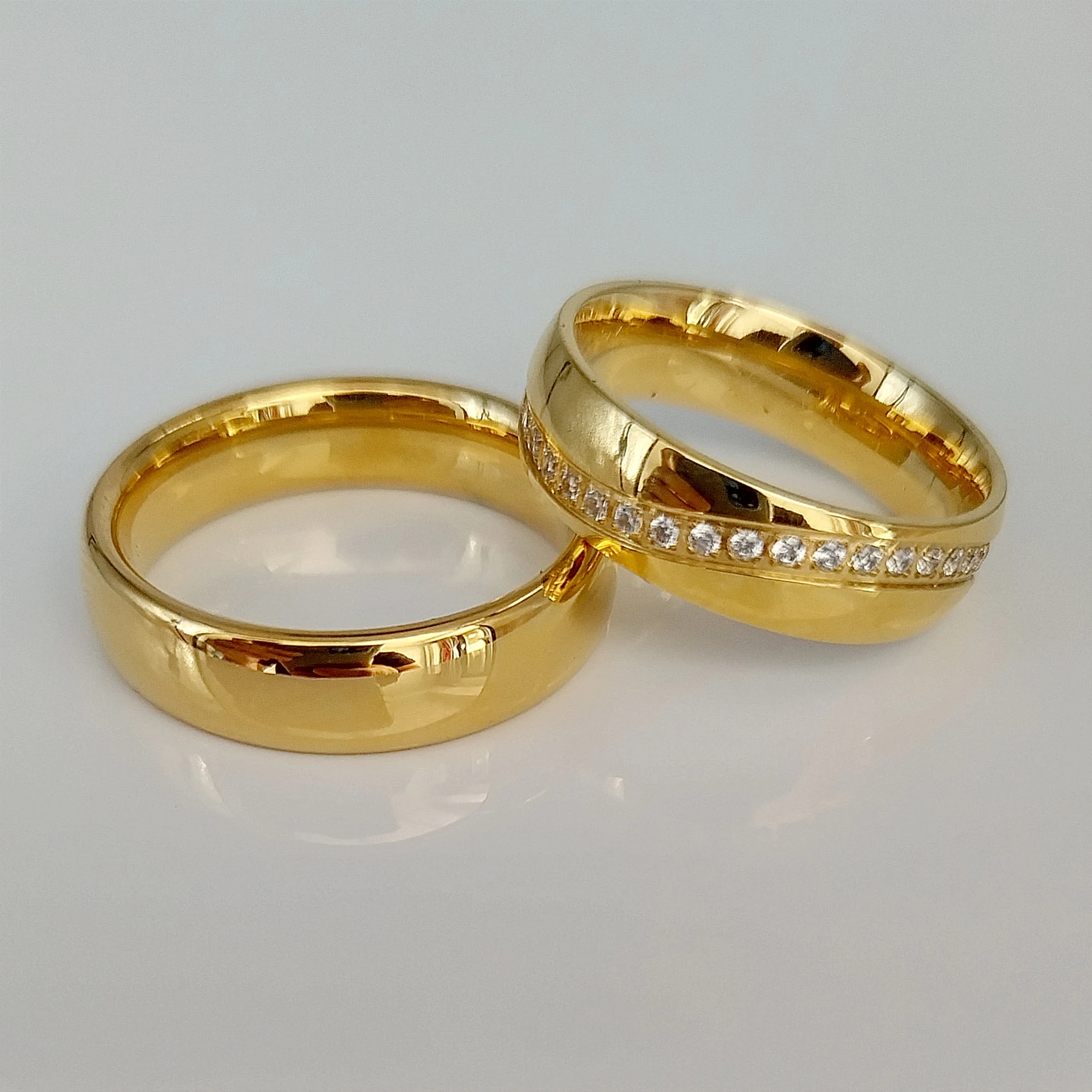 Cz Diamond 18k Gold Plated Couple Wedding Rings for Men and Women Anel Ouro Bague En or Anillos De Oro Goldringe Ringar Ringen