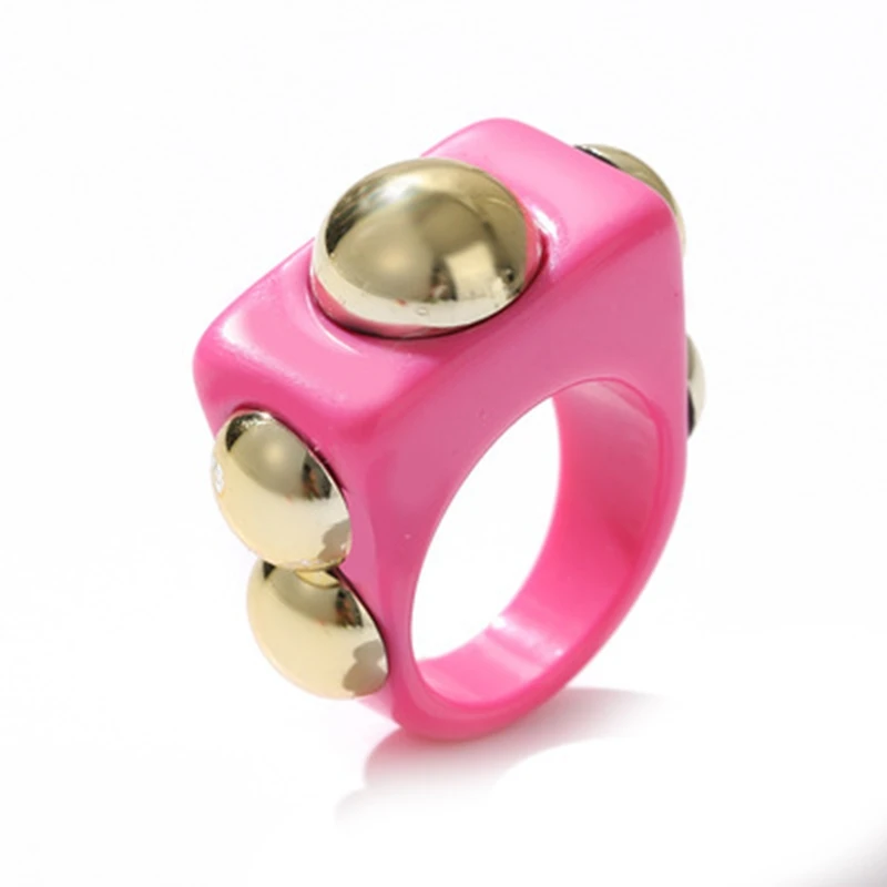 

Punk Gold Bead Transparent Resin Acrylic Square Rings for Women Trendy Big Geometric Round Chunky Rings Finger Jewelry Gift, As the picture