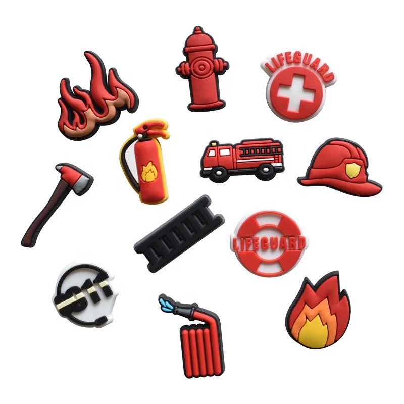 

fire fighting truck Logo Clog Charm Shoe Decoration lifeguard Soft Pvc the fire Custom Kid Accessories Charms For Croc