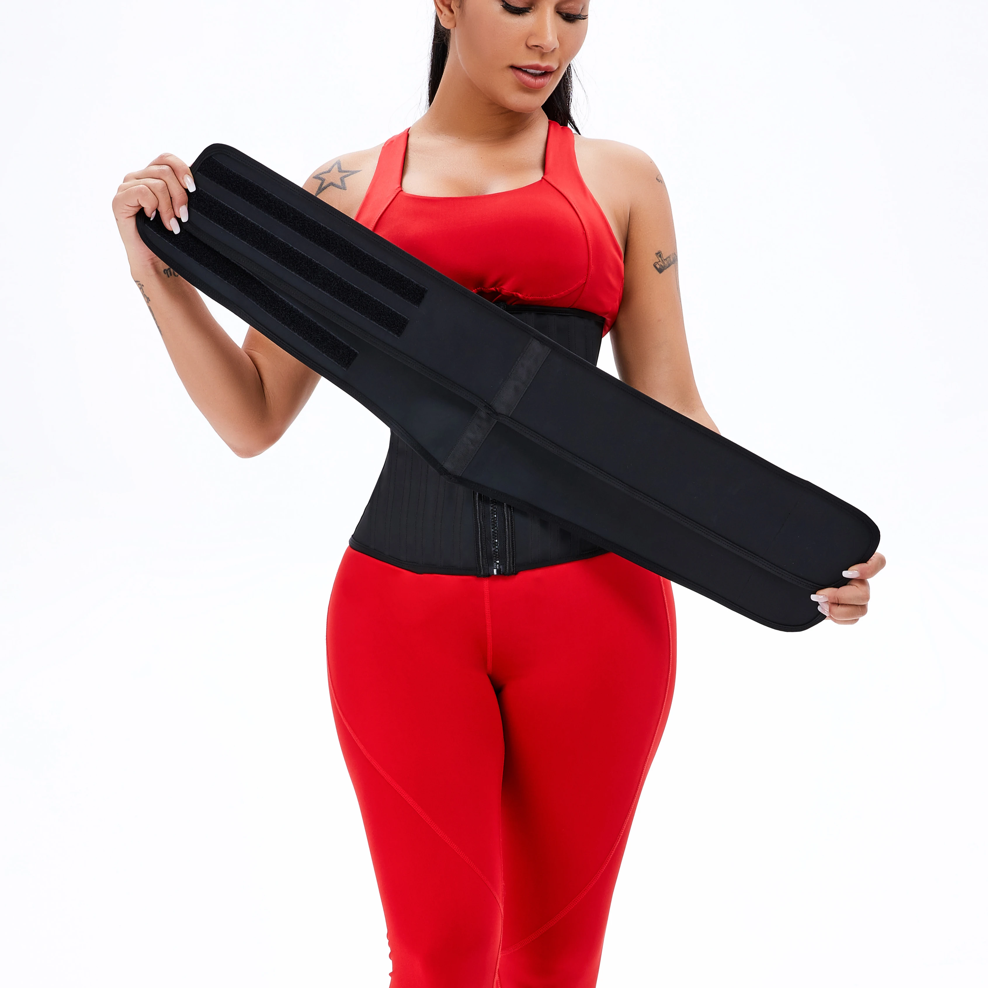 

PINSEN wholesale 2021 custom logo 25 steel bone strong zipper Detachable two strap slim plus size latex women waist trainer belt