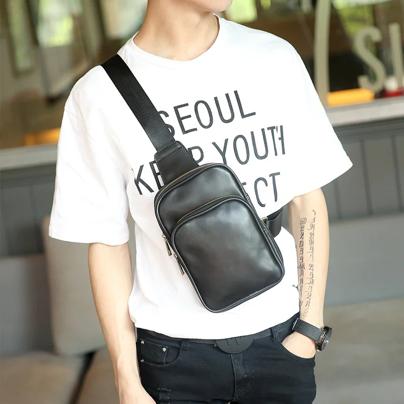 

custom designer travel small crossbody bag pu leather mens chest bag single shoulder, Coffee,black