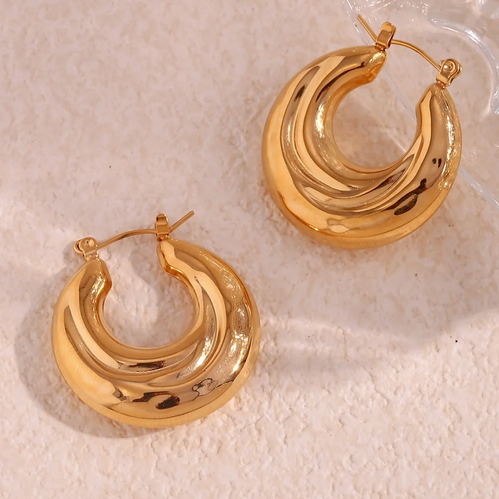 

Minimalist Ocean Swirl Hollow Out 18k Gold Plated Hoop Earring Tarnish Free & Water Proof Jewelry