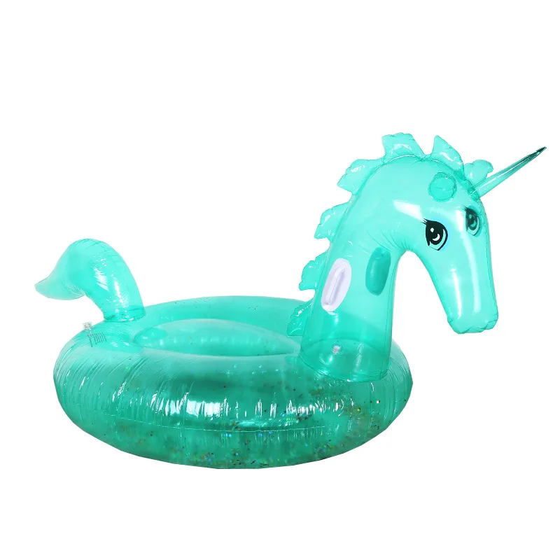 

Unicorn shape transparent shiny water toy custom PVC kid inflatable floats inflatable unicorn float for summer, Mint green