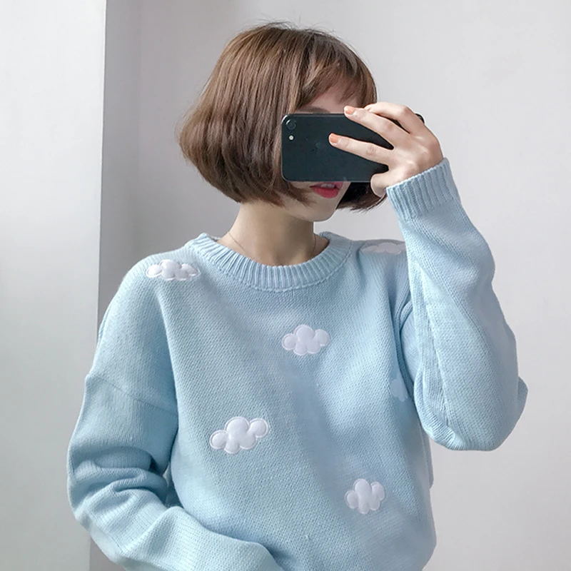 2019 Women'S Kawaii Ulzzang Vintage College Loose Clouds Sweater Female Korean Punk Thick Cute Loose Harajuku Clothing For Women 2019 Women'S Kawaii Ulzzang Vintage College Loose Clouds Sweater Female Korean Punk Thick Cute Loose Harajuku Clothing For Women