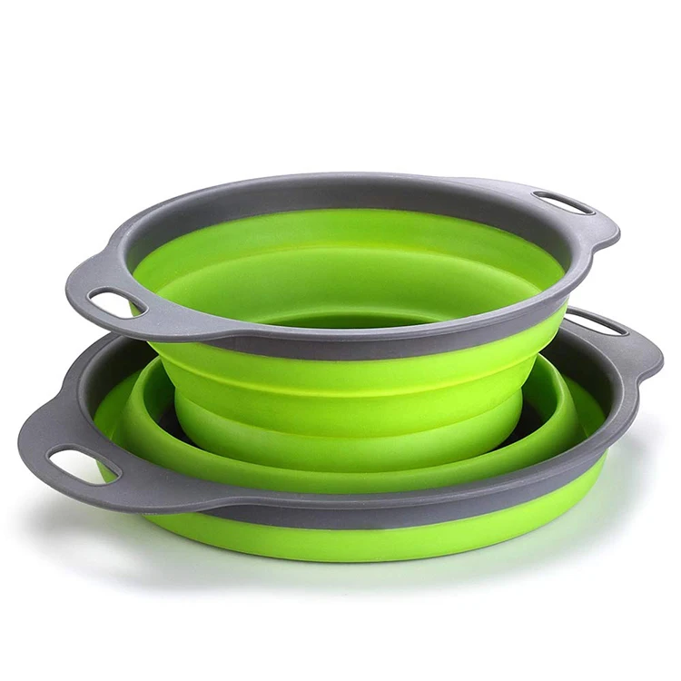 

Stackable Collapsible Colanders with Handles (2 Pc Set) Round Kitchen Sink Strainers Heat-Resistant Silicone