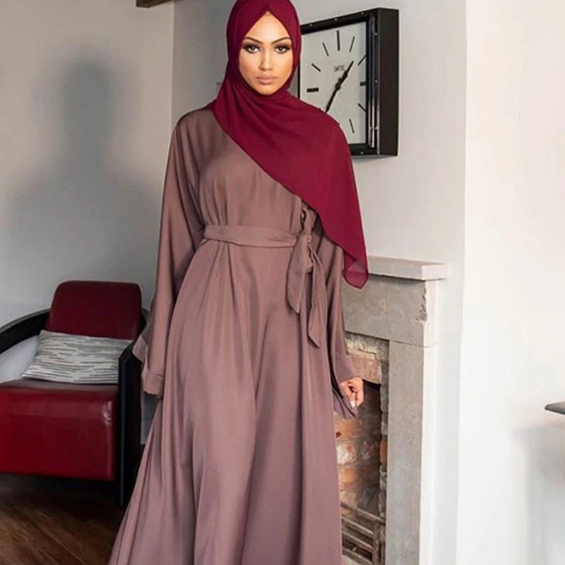 

Abaya Arab Dubai Turkey Solid Color Simple Modest Kaftan Islamic Clothing Abaya Long Muslim Dresses For Women, Customized color