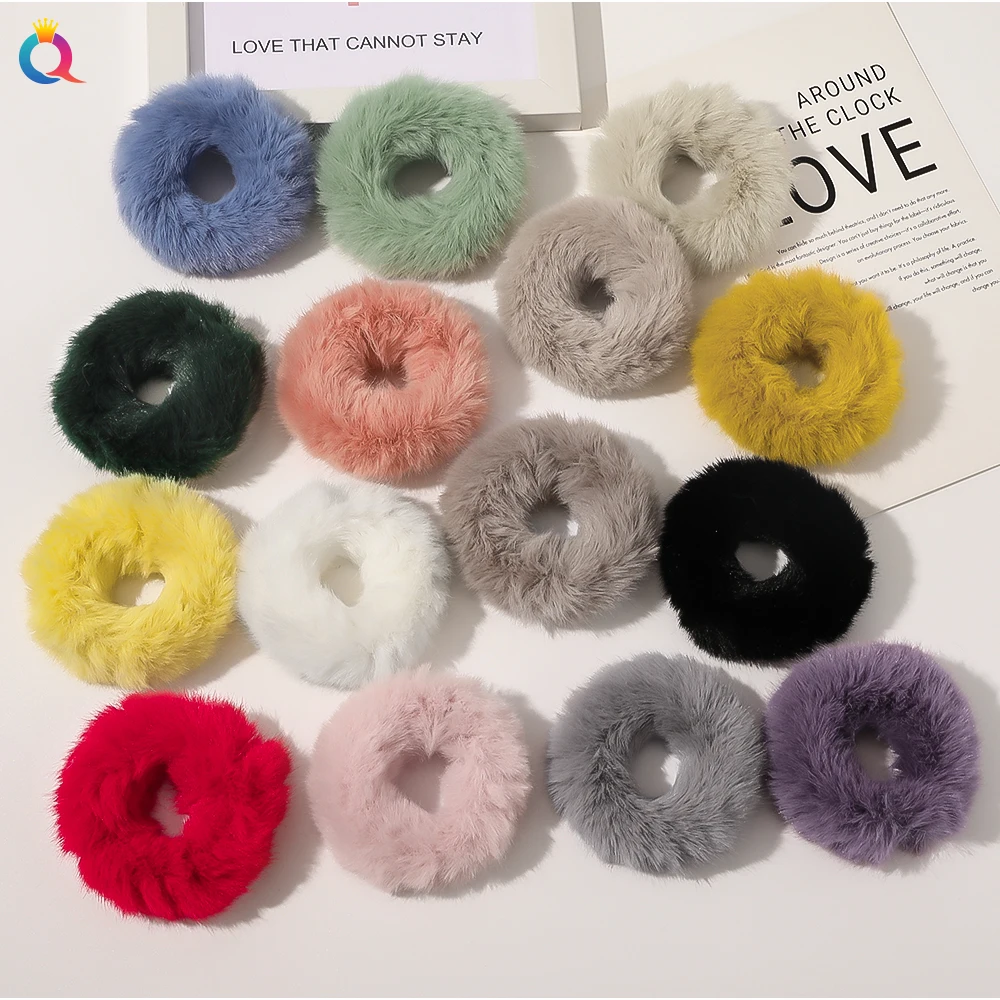 

Plush Fluffy Elastic Hairband Chouchou Hair Tie Ponytail Holder Woman Girl Winter Warm Scrunchies