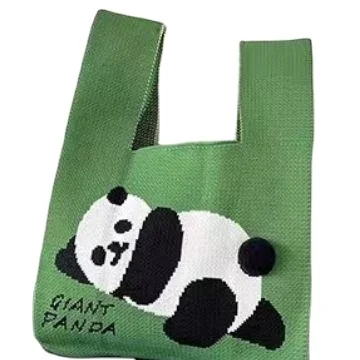

Panda Design Knitted Wrist Bag Cute and Versatile Portable Knitted Tote Women's Bag