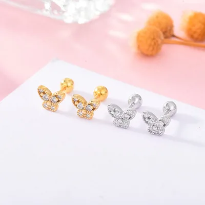 

New Arrivals Genuine Gold Plated Sterling Silver Animal Butterfly Earring Micro Crystal Insect 925 Silver Butterfly Stud Earring