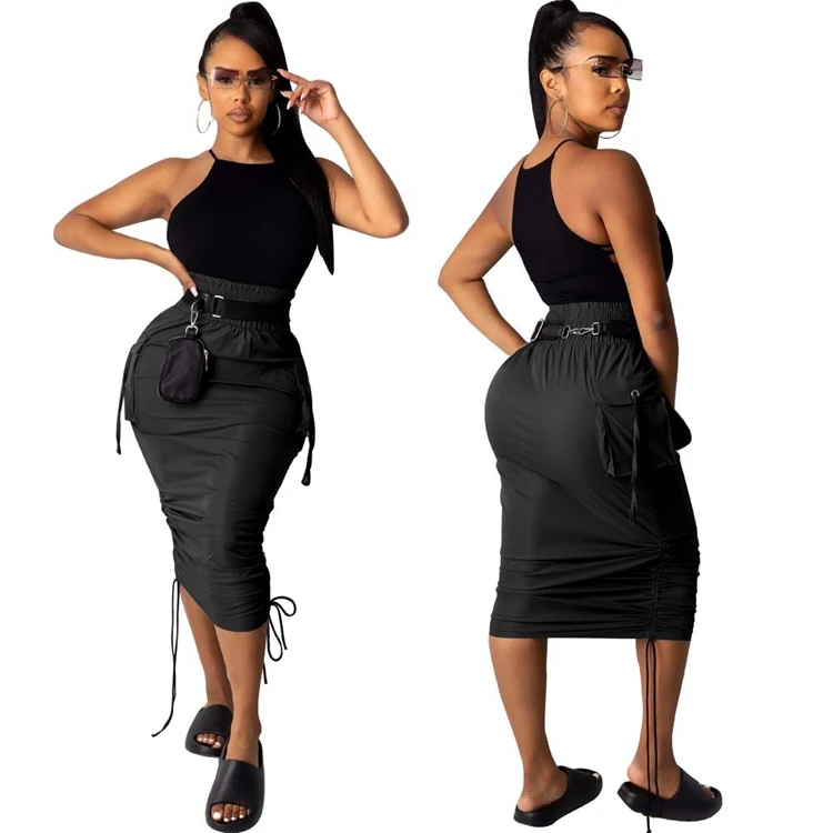 

New season solid color Casual Dresses for ladies wrapped hip 2021 spring dress