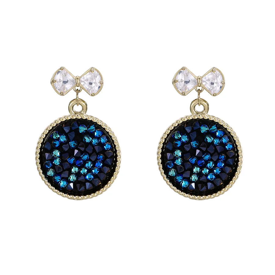 

earring-337 xuping jewelry Spot fashion simple temperament natural blue crystal bow 14K gold-plated crystal earrings, Dark blue