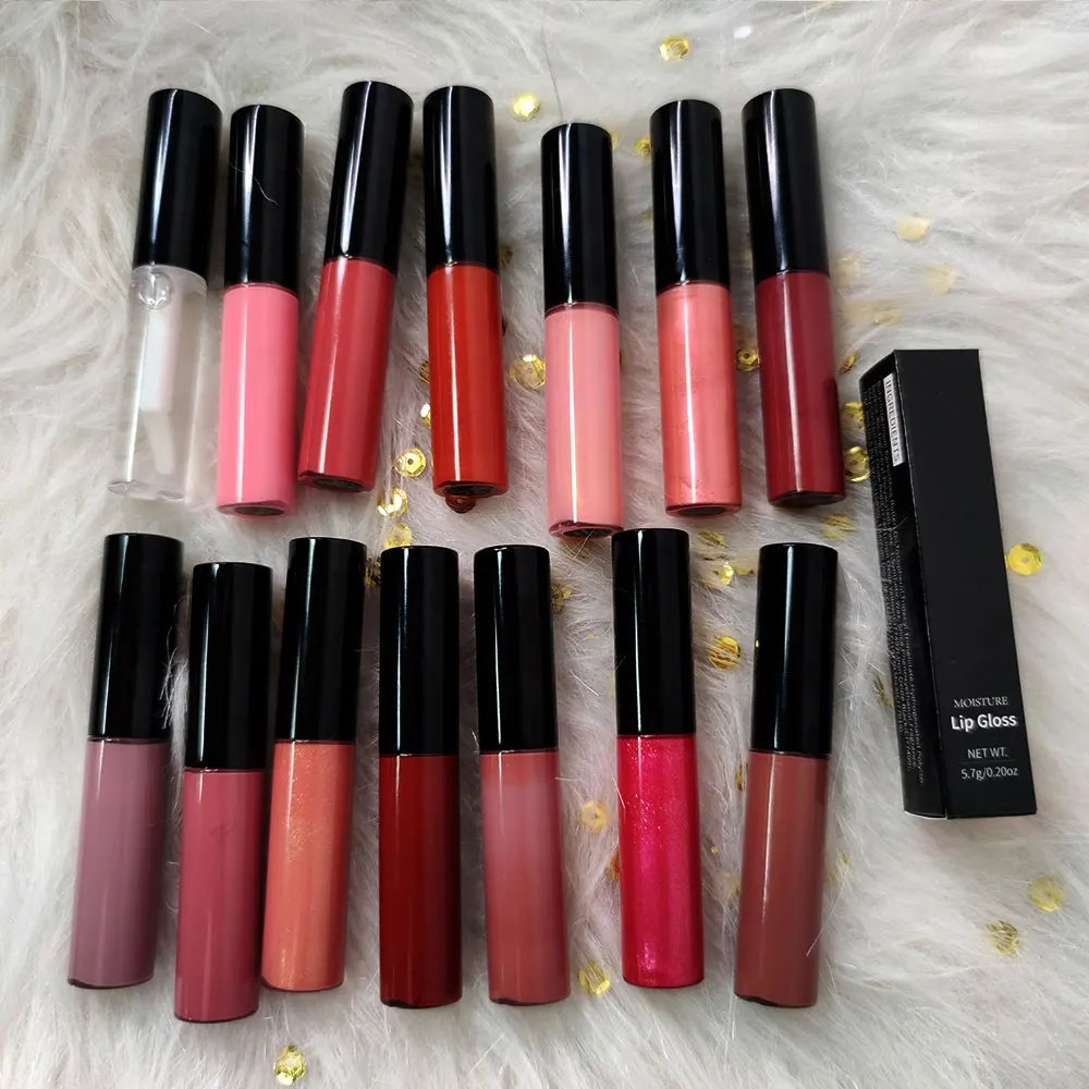 

2020 Newest private label custom lipstick Shimmer lipgloss 13 colors high quality vegan lip gloss, 16 colors