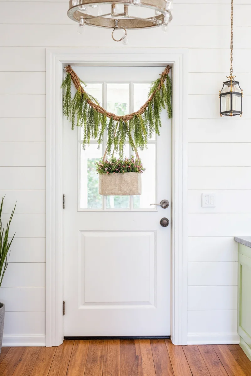 Hanging garland using command hooks and fishing line