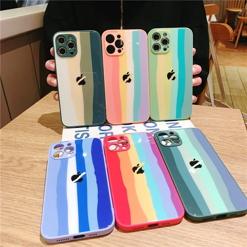 

Wholesale Original Brand LOGO Liquid Silicone Tempered Glass Mobile Phone Bags for iPhone 12 11 Pro Max Shockproof Cover, 5 colors