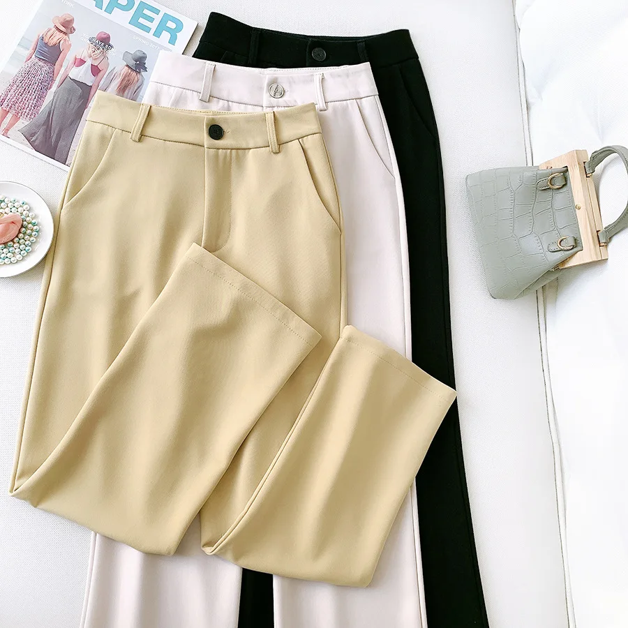 

B54511A Lady straight trousers 2021 spring summer new elegant formal pants, Black/yellow/apricot