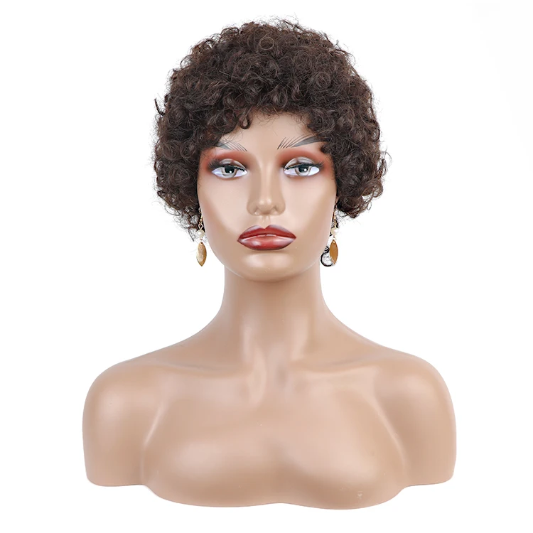 

Short Pixie Cut Human Hair Wig Brazilian Hair Braided Wigs For Black Women Afro Curly Virgin Toupee