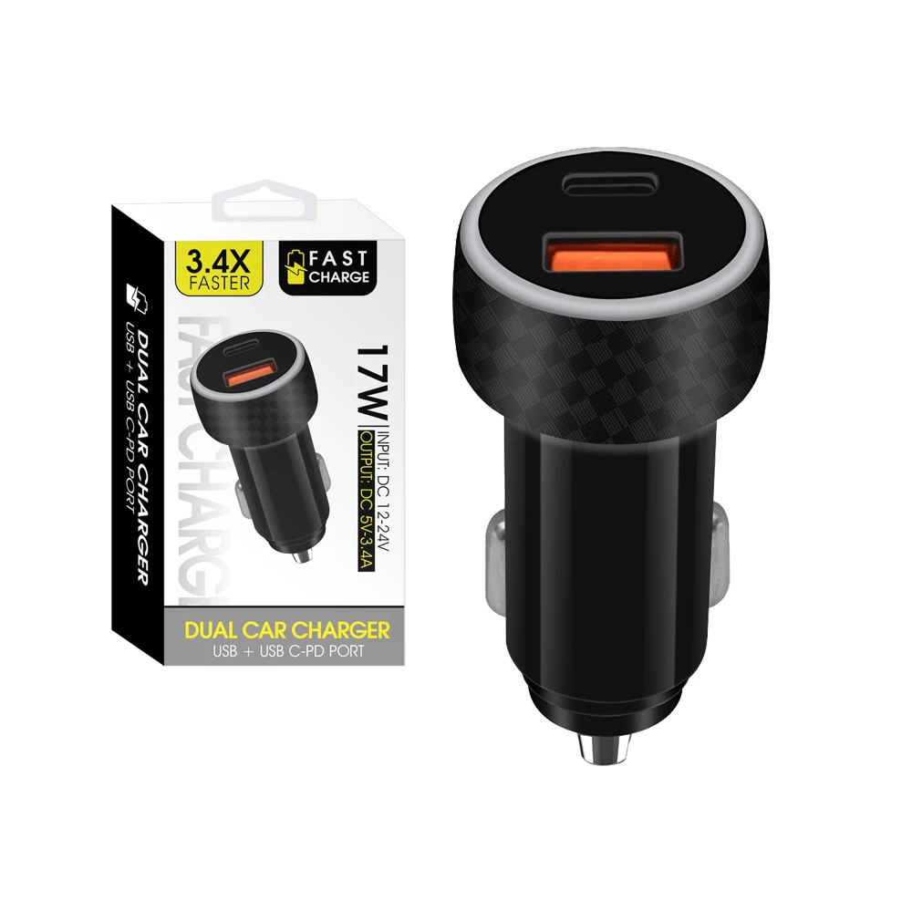 

Dual Usb Port Mini Car Charger Type C Car Quick Charger dual usb car charger, Black, white