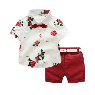 

F40028A 2021hot selling summer rose print shirts+ shorts baby boys' clothing sets baby clothing sets