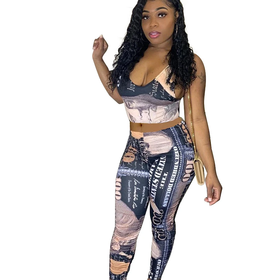 

2021 New Women Floral Print Bodycon Jumpsuits Dollar Print Sleeveless Sexy Club Party Halter Rompers