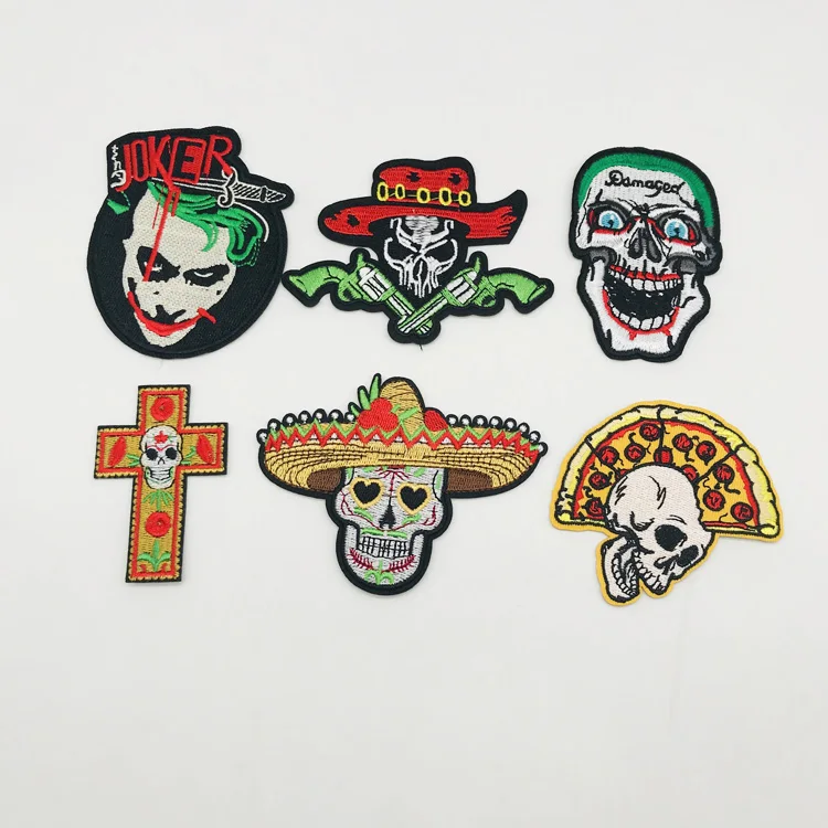 

Wholesale Fashion Design colorful embroidered patch skull embroidery Patches 6pcs/set iron on patches, Custom