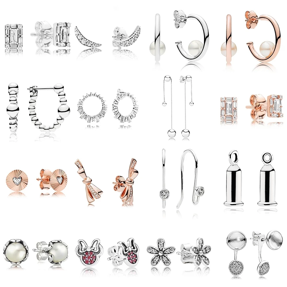 

NEW 100% 925 Sterling Silver Rose Gold Contemporary Pearls Hoop Lunar Light Glacial Earring Fit DIY Women Original Jewelry