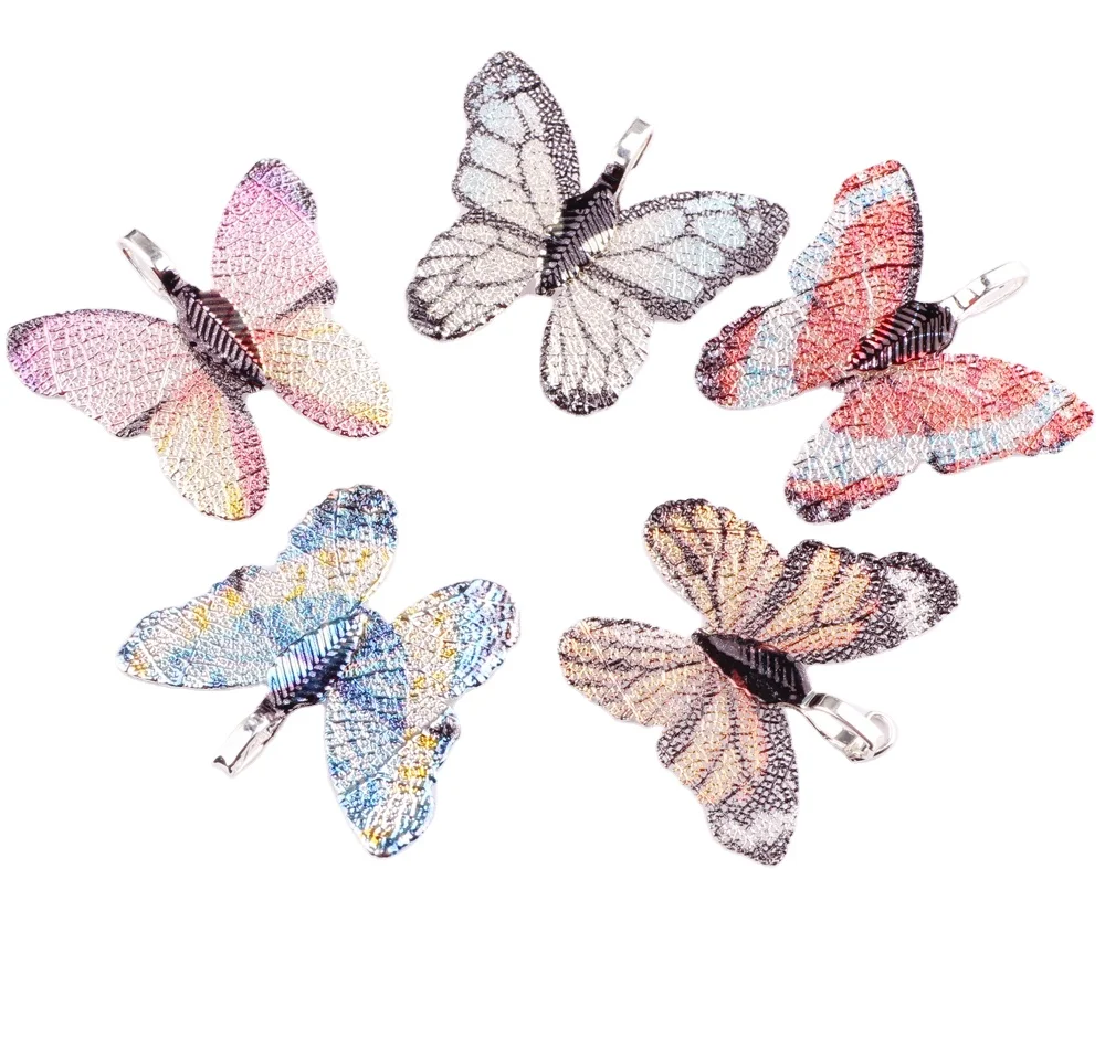 

butterfly shape with leather real leafages chain pendants for women, Picture shows