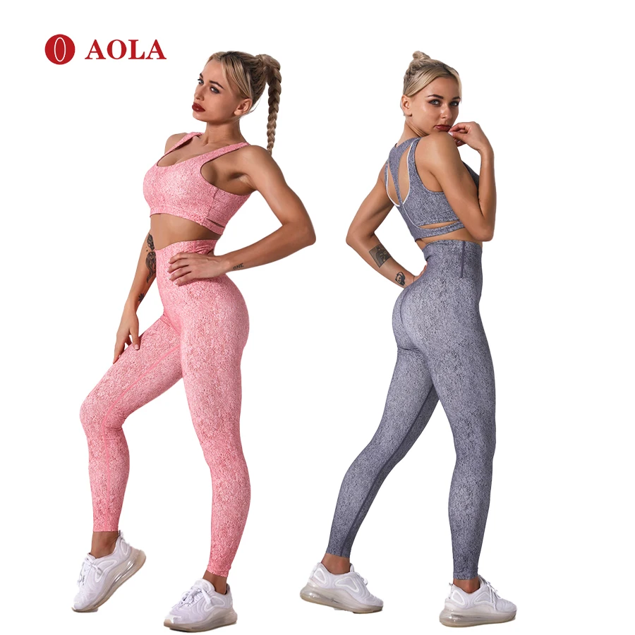 

AOLA Scrunch Butt Leggings Sets Seamles Long Sleeves High Waiste Womens Yoga Fitness Wear Sexy Sports Bra And Legging Set, Picture shows