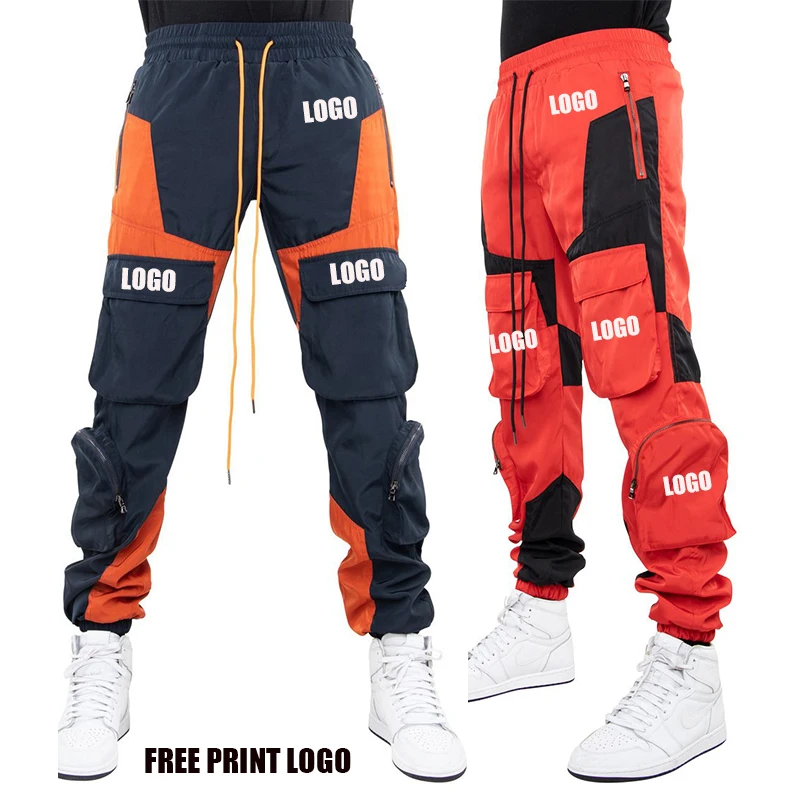 

Free shipping custom latest designs men's blank splice casual trekking track cargo work trouser windbreaker pants for mens, Customized color