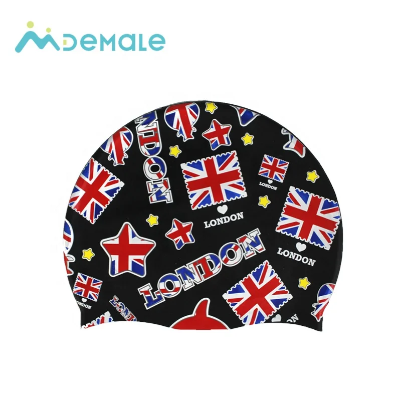 

Classic American flag customizable customer logo silicone swimming cap, Blue/orange/white/black/yellow/red/gray etc.