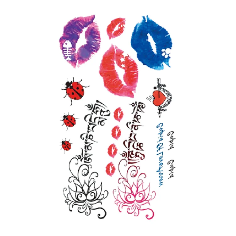 

2021 new DIY custom breathable black red lips text tattoo sticker, Cmyk