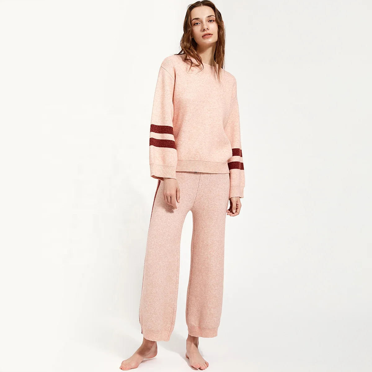 

2psc Pink Contrast Top And Loose Bottom Pajamas Set