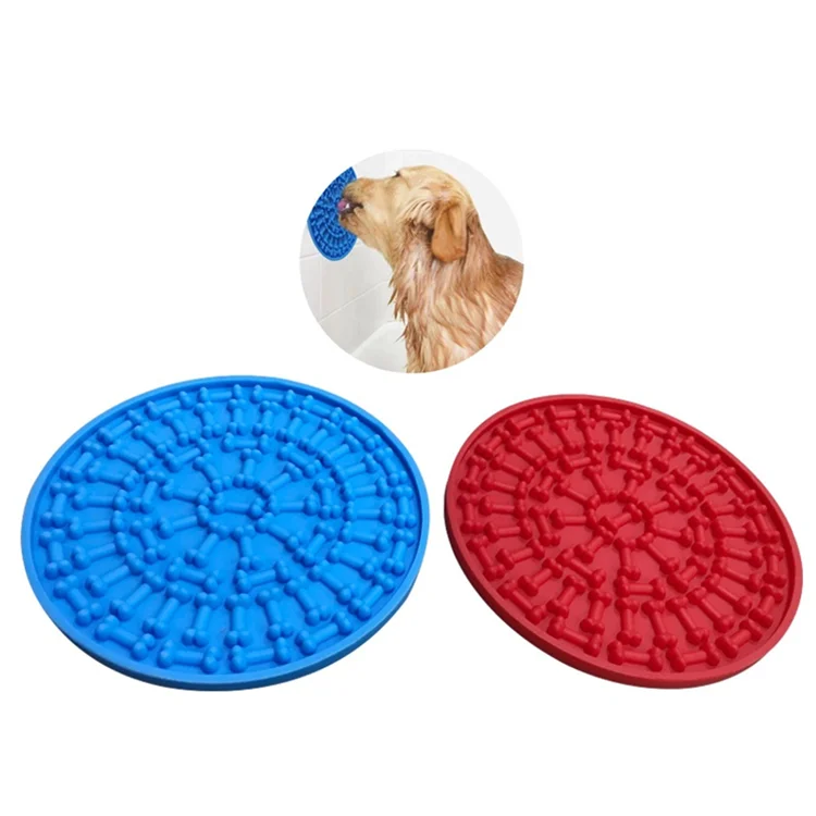 

Silicone Dog Bath Peanut Butter Slow Feeder Treat Feeding Plate Lick Pad Dispensing Mat Shower Toy with Suction Cup to Wall, Blue, red