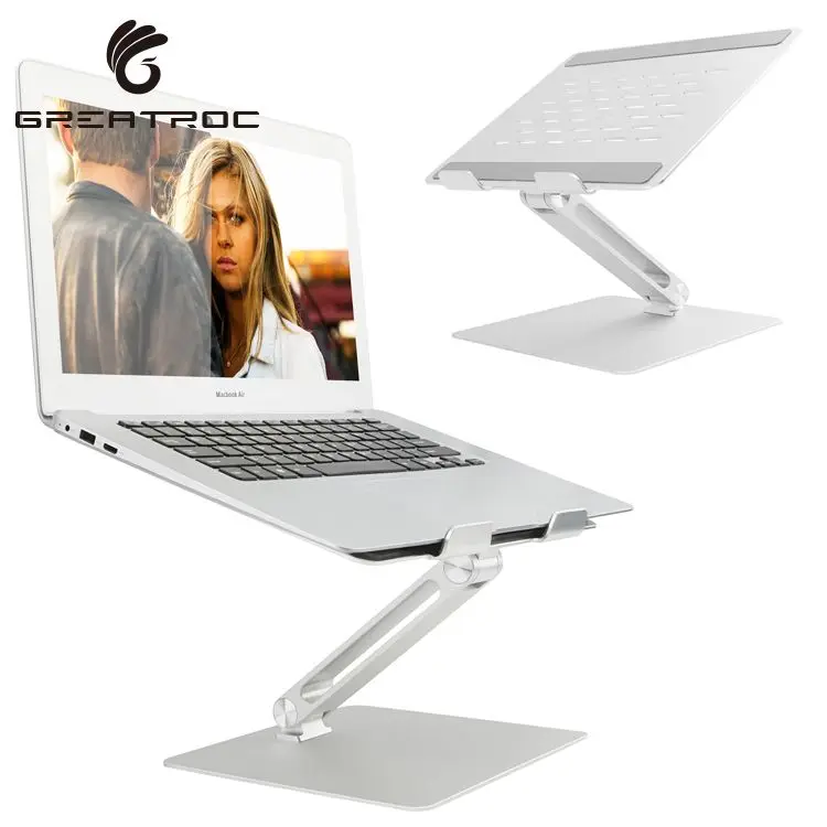 

Great roc elevated laptop riser ergonomic tablet support 3-19CM height stable single leg anti-slip cooling stand aluminium, Silver/grey