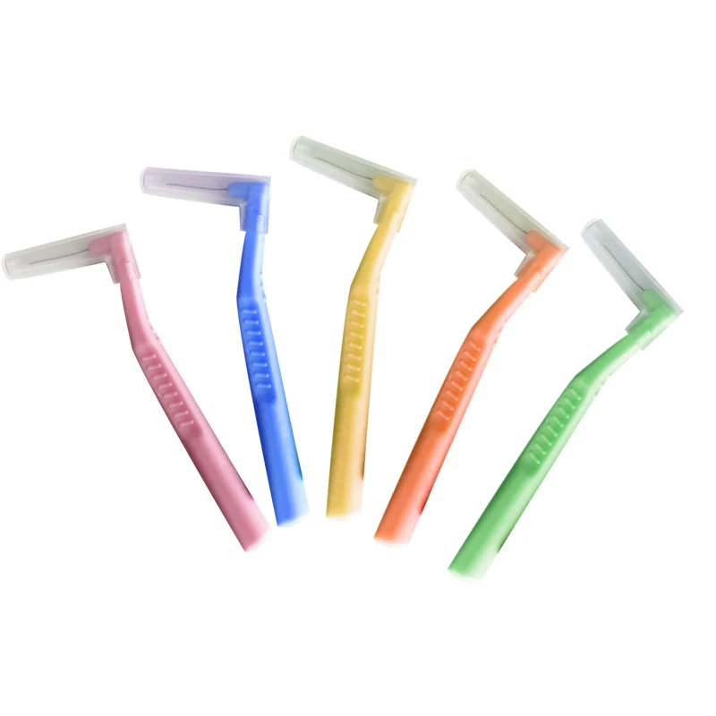 

Twisted And Bent Easily L-shaped Portable Interdental Brush, Yellow.pink.blue.green.grey.purple.orange.peach