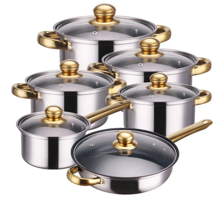 

Best Selling Cheap 12pcs Double Layer Stainless Steel Cookware Set Cooking Pot Set Soup And Milk Pots With Lids